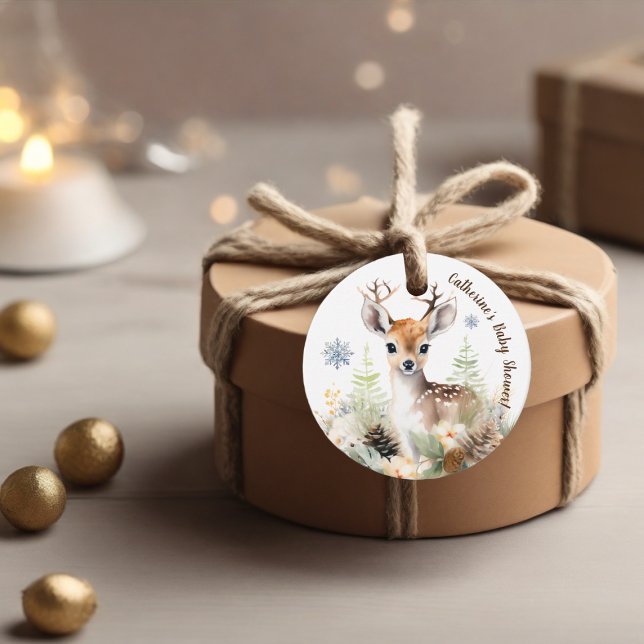 Woodland Hjort Animal Baby Shower Gåvor Etiketter (Woodland Deer Animal Baby Shower Favor Tags)