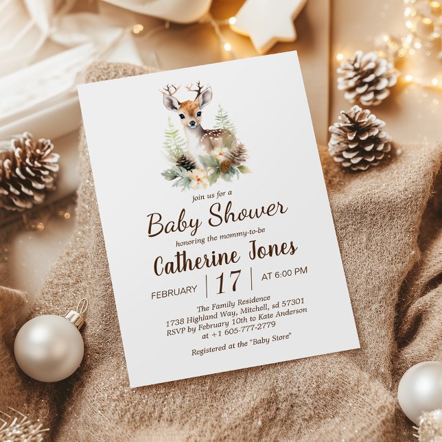 Woodland Hjort Animal Baby Shower Inbjudningar (Woodland Deer Animal Baby Shower Invitation)