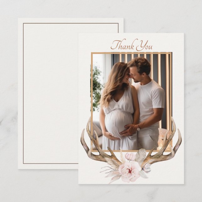 Woodland Hjort Antlers Baby Shower - tackkort - Tack Kort (Fram/baksida)