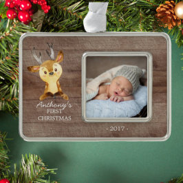 Woodland Hjort Baby 1:a julfoto Ornament