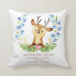 Woodland Hjort Baby Birth Stats Pillow Kudde