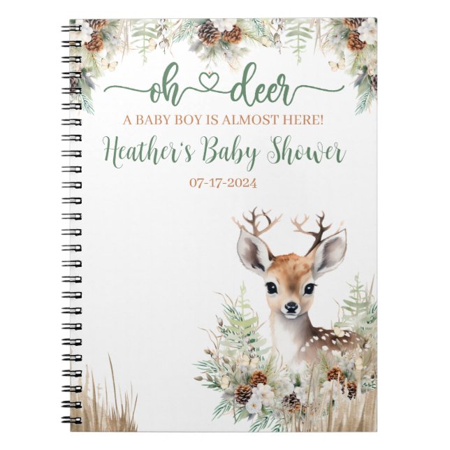 Woodland Hjort Baby Shower Boy Anteckningsbok (Framsidan)