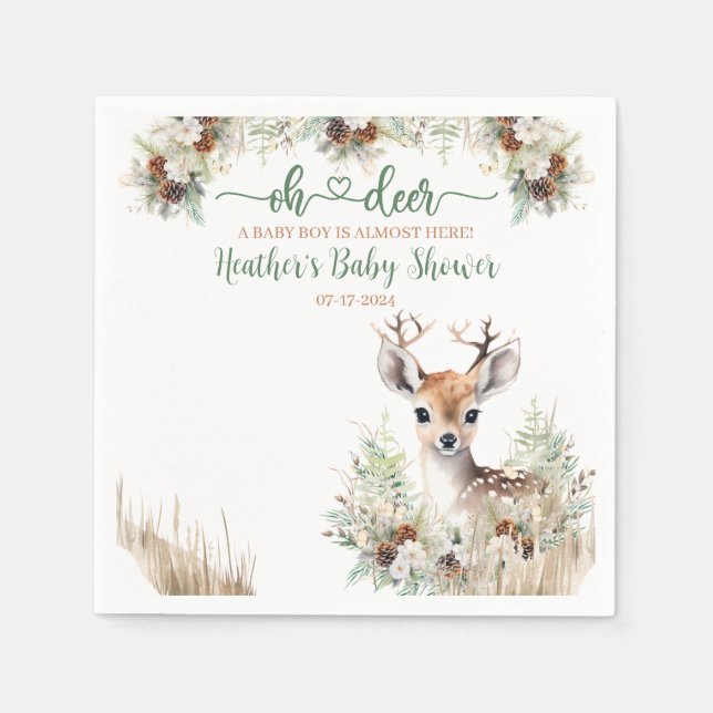 Woodland Hjort Baby Shower Boy Pappersservett (Framsidan)