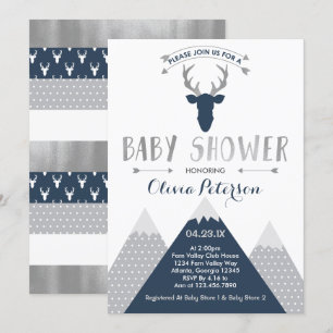 Woodland Hjort Baby Shower-inbjudan, Faux Foil Inbjudningar