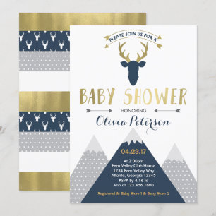 Woodland Hjort Baby Shower-inbjudan, Faux Foil Inbjudningar
