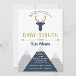Woodland Hjort Baby Shower-inbjudan, Faux Foil Inbjudningar