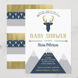 Woodland Hjort Baby Shower-inbjudan, Faux Foil Inbjudningar