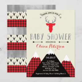 Woodland Hjort Baby Shower-inbjudan, Faux Foil Inbjudningar