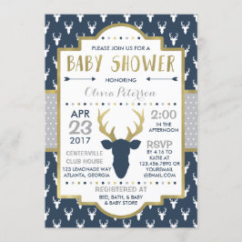 Woodland Hjort Baby Shower-inbjudan, Faux Foil Inbjudningar