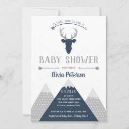 Woodland Hjort Baby Shower-inbjudan, Faux Foil Inbjudningar