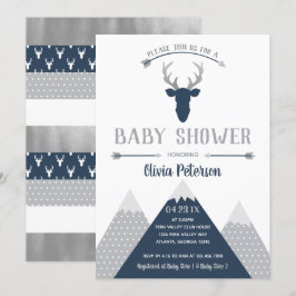 Woodland Hjort Baby Shower-inbjudan, Faux Foil Inbjudningar