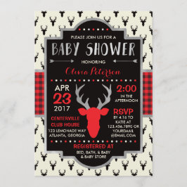 Woodland Hjort Baby Shower-inbjudan, Faux Foil Inbjudningar