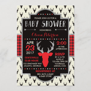 Woodland Hjort Baby Shower-inbjudan, Faux Foil Inbjudningar