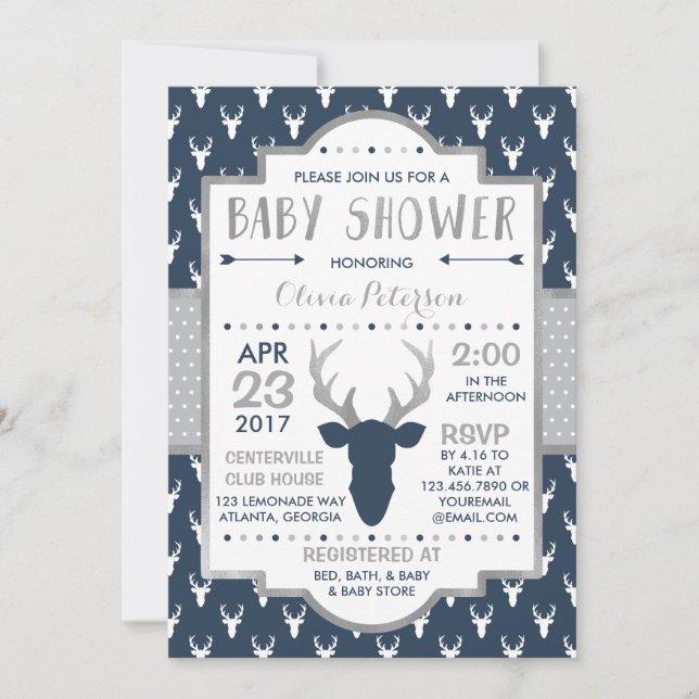 Woodland Hjort Baby Shower-inbjudan, Faux Foil Inbjudningar (Framsida)