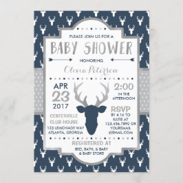 Woodland Hjort Baby Shower-inbjudan, Faux Foil Inbjudningar