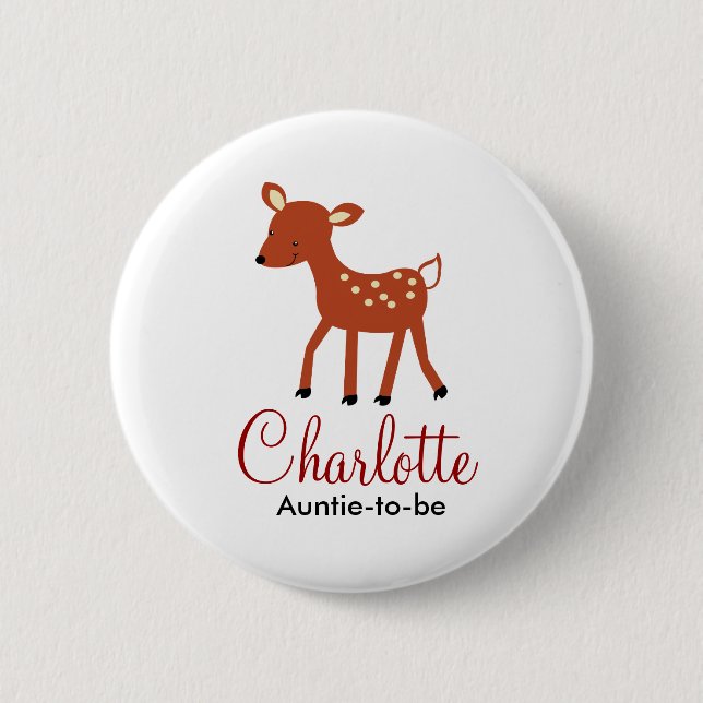 WOODLAND HJORT BABY SHOWER NAMN BRICKA BUTTON KNAPP (Framsida)