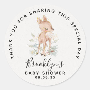 Woodland Hjort Baby Shower Tack Runt Klistermärke