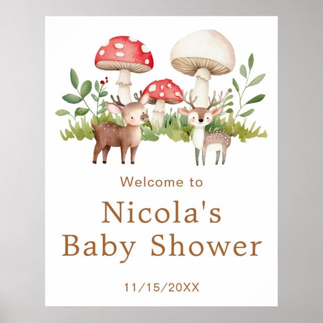 Woodland Hjort Baby Shower Välkommen Poster (Framsidan)