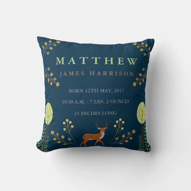 Woodland Hjort Birth Announcement Pillow Kudde (Framsida)
