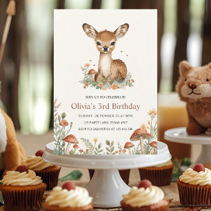 Woodland Hjort Birthday Rustic Forest Animals Kids Inbjudningar