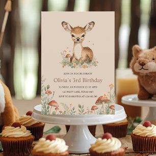 Woodland Hjort Birthday Rustic Forest Animals Kids Inbjudningar