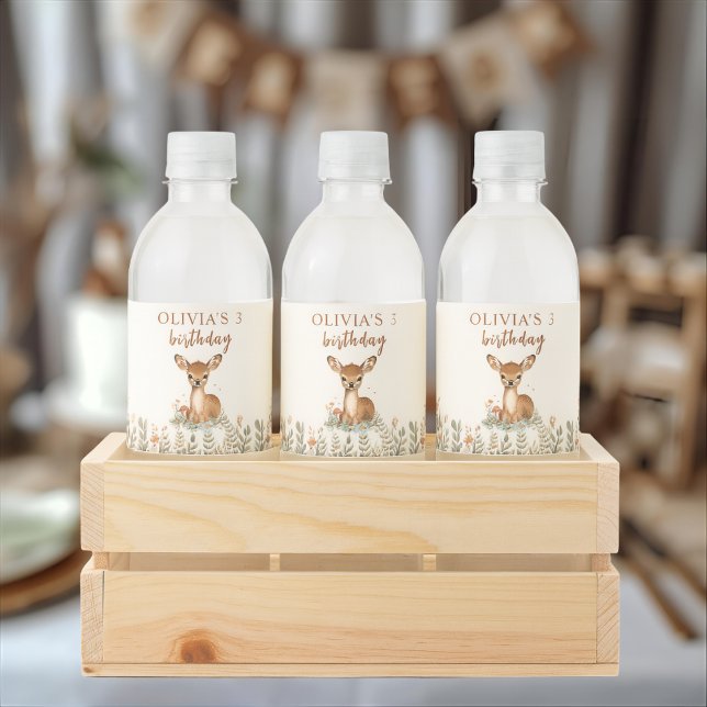 Woodland Hjort Birthday Rustic Forest Animals Vattenflaskor Etikett (Skapare uppladdad)