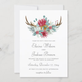 Woodland Hjort Blommigt Antler Winter Wedding Inbjudningar