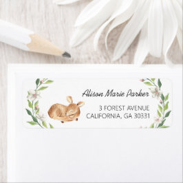 Woodland Hjort Blommigt Greenery Baby Shower Retur Returadress Etikett
