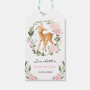 Woodland Hjort Blommigt Greenery Guld Baby Fawn Presentetikett