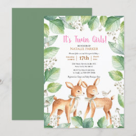 Woodland Hjort Blommigt Twin Girls Baby Shower Inbjudningar