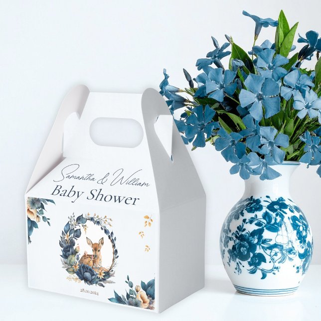 Woodland Hjort Blue Blommigt Boho Löv Watercolor Presentaskar (Skapare uppladdad)