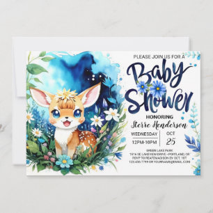 Woodland Hjort Blue Boy Baby Shower Inbjudningar