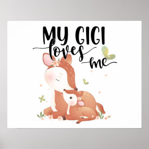 Woodland Hjort Doe and Baby Fawn My Gigi Kärlek Me Poster
