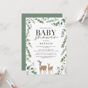 Woodland hjort eucalyptus modern babydusch inbjudningar