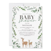 Woodland hjort eucalyptus modern babyduschinvita