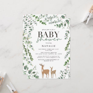 Woodland hjort eucalyptus modern babyduschinvita inbjudningar