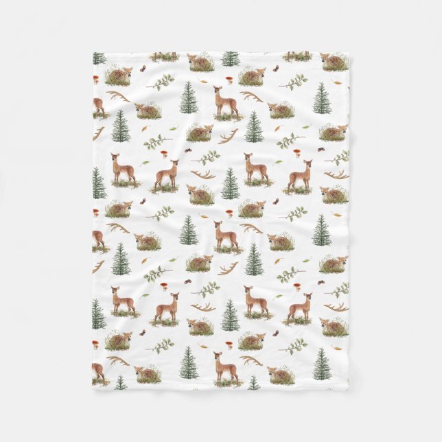 Woodland Hjort Fawn Mönster Baby White Fleecefilt (Framsidan)