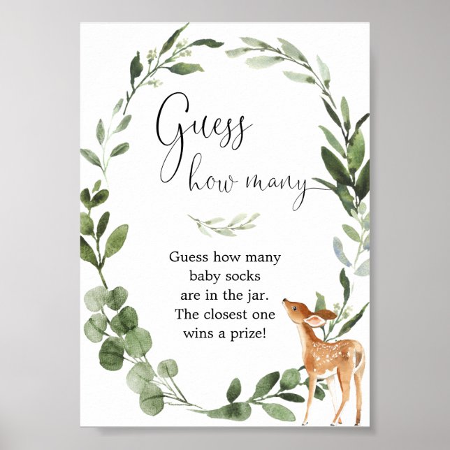 Woodland Hjort Gissa hur många babyduschspel Poster (Framsidan)