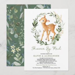 Woodland Hjort Greenery Guld Baby Shower by Mail Inbjudningar