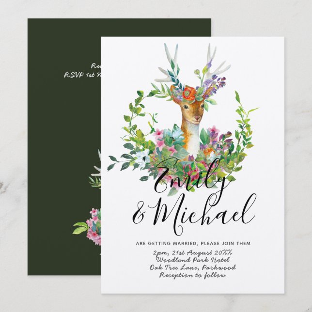Woodland Hjort Illustrated Wedding bjudation Kraft Inbjudningar (Fram/baksida)