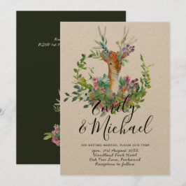 Woodland Hjort Illustrated Wedding bjudation Kraft Inbjudningar