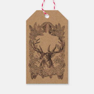 Woodland Hjort jul Rustic Kraft Forest Tartan Presentetikett