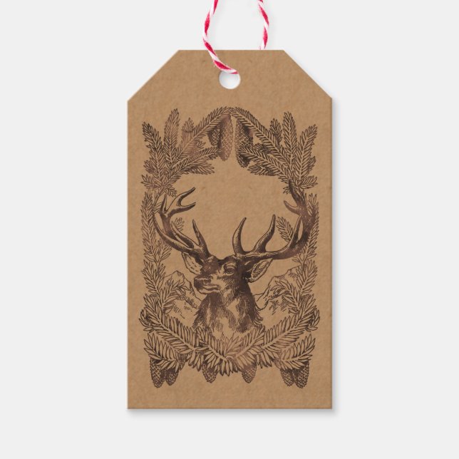Woodland Hjort jul Rustic Kraft Forest Tartan Presentetikett (Framsidan)
