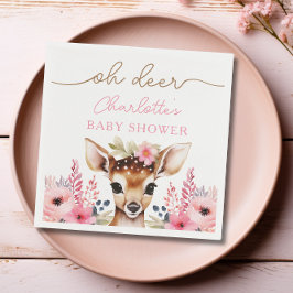 Woodland Hjort Rosa Blommigt Girl Baby Shower Anpa Pappersservett