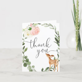 Woodland hjort rosa guld greenery Girl Tack Kort