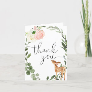 Woodland hjort rosa guld greenery Girl Tack Kort