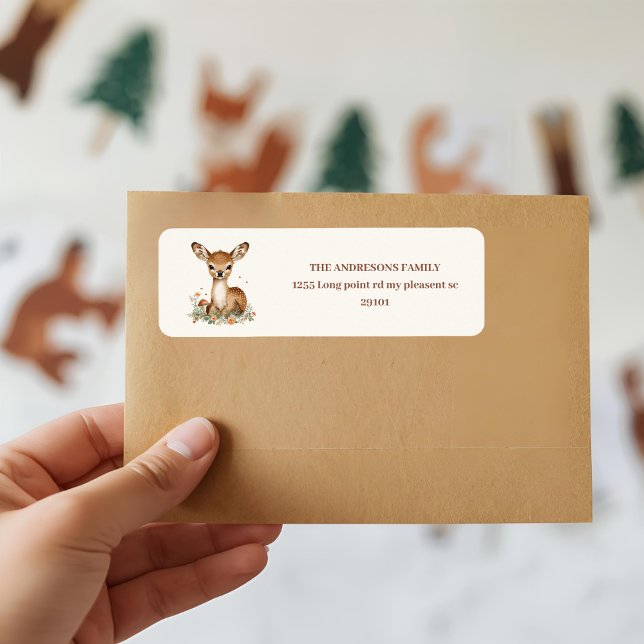 Woodland Hjort | Rustic Forest Animals Returadress Etikett (Skapare uppladdad)