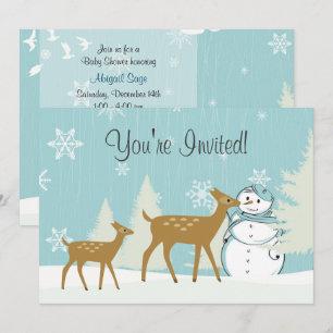 Woodland Hjort ~ Snögubbe Winter Baby Shower Inbju Inbjudningar