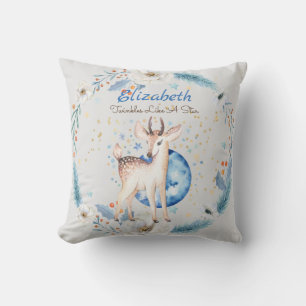Woodland Hjort Twinkle Stars Baby NAMN Gift Blommi Kudde