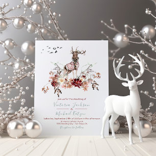 Woodland Hjort Watercolor Winter Wedding Inbjudningar